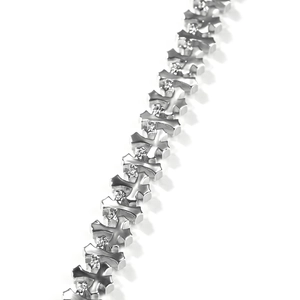 Hip hop silver chain necklace featuring diamond-encrusted cross links in street style