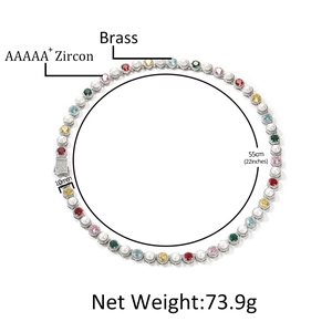 Colorful AAAAA zircon pearl necklace in brass finish with 55cm length and 10mm width