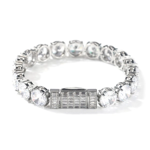 Lussuoso bracciale tennis da uomo 10mm con zirconi tondi e chiusura a diamante di sicurezza