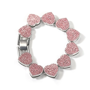 Schickes Silber-Legierung Armband mit rosa Herz-Gliedern und praktischem Faltverschluss