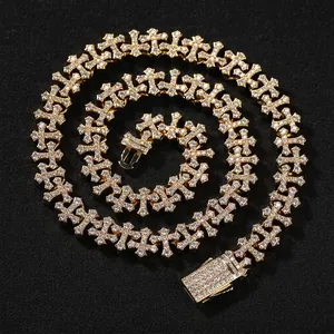 Hip Hop Cross Link Necklace Copper Inlaid Zirconia Iced Out Street Style Personalized Jewelry For Men