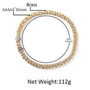 Hip hop style gold-plated brass Cuban link necklace with iced-out zircon cross pendant