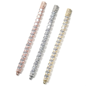 Bracciali tennis hip hop con zirconi rotondi da 10mm in oro rosa argento e finitura oro