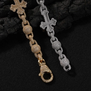 Hip Hop Kreuz-Halskette mit Zirkonia-Perlen in Gold und Silber für Herren