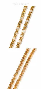 Detail showing gold XOXO necklace with paved crystals and hollow back structure