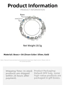 Detail view of a 6mm blue gemstone bracelet with cross charm and product dimensions