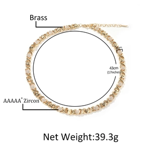 8mm gold plated XO heart link necklace with AAAAA+ zircon crystals for hip hop style