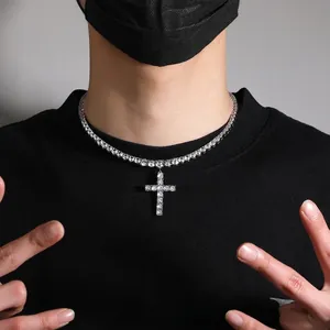 Hip Hop Χάλκινο Κολιέ με Μενταγιόν Σταυρό Πλήρης Ζιρκόνια Αλυσίδα Τένις Μινιμαλιστική Τάση Κοσμήματα Κλείδας για Όλους