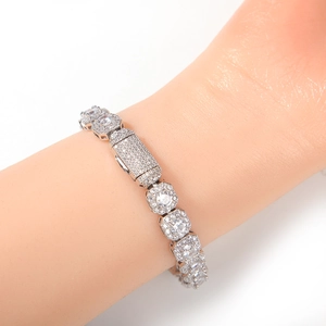 Bracciale hip hop da 9mm in argento con zirconi cubici per un look urbano alla moda
