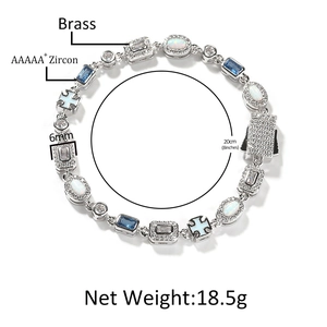 6mm brass multi-gemstone bracelet with 5A zircon and blue geometric opal stones