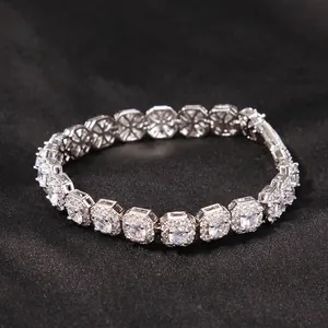 Bracciale Hip Hop Iced Out in Rame con Zircone Quadrato Ottagonale Bling Tennis Link Chain per Uomo Donna Festa Gioielli di Lusso
