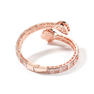 Hip hop style clover heart open bangle in rose gold with pave-set shimmering zircon stones