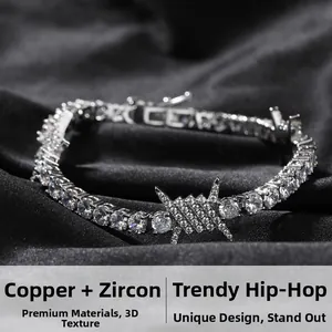 Detailed macro shot of hip hop tennis bracelet with copper and cubic zirconia thorns