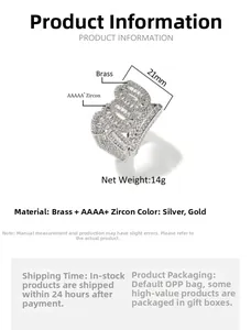 Macro di anello hip hop argento con zirconi e design creativo con il numero 100 scintillante
