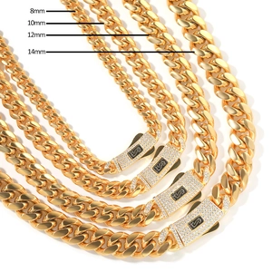 Cadenas cubanas doradas de 8-14 mm con cierres de diamantes brillantes estilo hip hop
