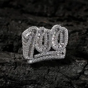 Anello Hip Hop Iced Out Numero 100 in Rame Con Zirconi Placcato Oro Argento Gioielli Street Fashion per Uomo