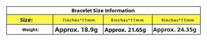 Size chart showing 7, 8, and 9 inches lengths for 11mm cz bear heart chain necklace
