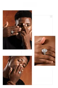 Vue macro d'une bague hip-hop Main de Fatma pour hommes sertie de zircons blancs