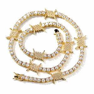 Hip Hop Barbed Wire Tennis Necklace Brass Zirconia Inlaid Iced Out Chain Choker Street Wear Fashion Jewelry For Women Men