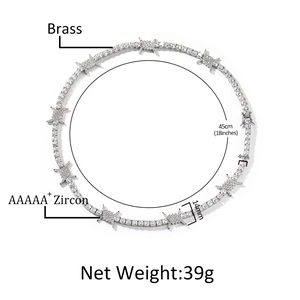 Hip hop tennis necklace with brass thorn element and AAAAA+ zircon inlay, 18 inches length