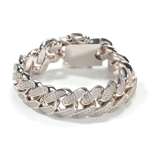 Pulsera Cuban Link de 20mm plateada para hombre con circonitas cúbicas micro-pavimentadas