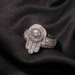 Bague Main de Fatma Hip Hop Homme Cuivre Zirconia Pavé Géométrique Plaqué Or Argent Bague Bijoux de Mode