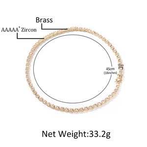 Collier tennis en laiton doré avec zircons AAAAA+ de 5mm, longueur 45cm soit 18 pouces