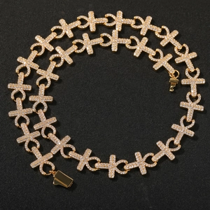 Hip-Hop-Halskette aus vergoldeten 15mm-Kreuzgliedern mit Zirkonia-Diamantbesatz