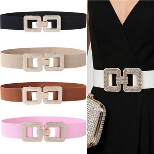 Ceinture Corset Élastique Large Élégante pour Femmes avec Boucle à Strass Ceinture en Cuir PU Bande Décorative