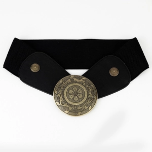 Elastic wide belt for women with vintage sunflower rivets and a round buckle