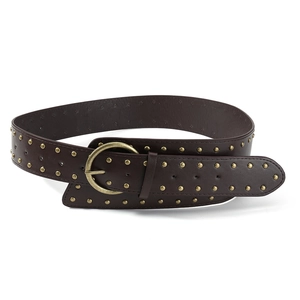 Ceinture large vintage marron pour femme avec clous en bronze et boucle en métal
