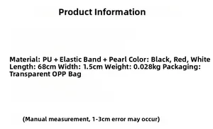 Specifications for PU leather elastic waist belt with pearls in black, red, and white colors
