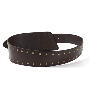 Large ceinture vintage en cuir marron pour femme avec deux rangées de rivets en bronze