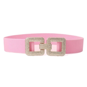 Ceinture large élastique rose pour femme avec boucle carrée luxueuse en strass