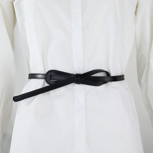 Ceinture Femme Mode Nouée en Cuir Polyuréthane Mince Sangle de Taille Décorative Noeud pour Robes Pulls Bureau