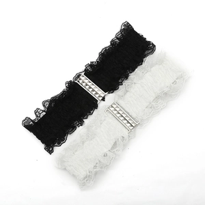 Elegant black and white lace elastic waist cincher belt for women with metal studs