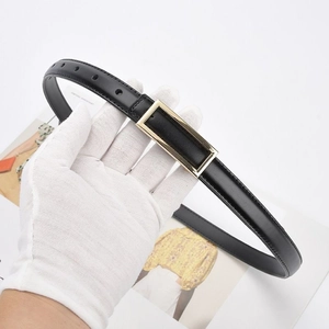 Fashionable black leather belt for women with elegant golden rectangular buckle
