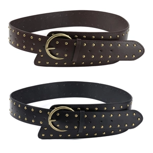 Ceinture Large pour Femmes Style Western Vintage avec Rivets en Similicuir Décorative Boucle en Métal Rétro