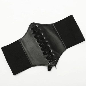 Cinturón de corsé ancho negro a la moda con cordones y banda elástica para mujer chic