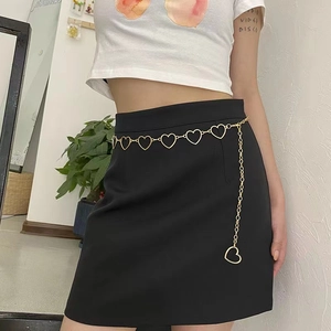 Elegant gold metal heart chain belt with adjustable pendant for women dresses