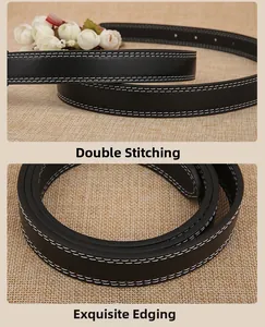 Detail of black leather belt featuring double-stitched straps and exquisite edge finish
