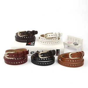 Minimalist women's thin leather belts with oval gold buckle in five elegant colors