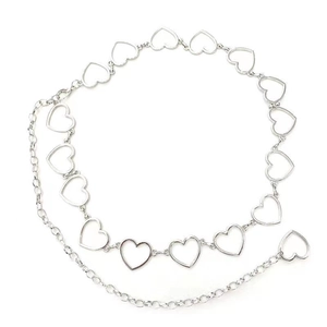 Silver metal heart waist chain with layered links and heart pendant for dresses and pants