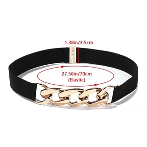 Detail view of black elastic corset belt showing dimensions 3.5cm width and 70cm length