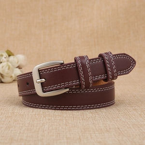 Vintage skinny faux leather belt in deep red with silver square buckle and white stitching