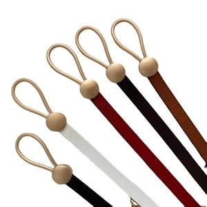 Slim leather curtain tiebacks in five colors with matte gold metal buckles and rings