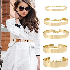 Women Fashion Metal Mirror Belt Gold Silver Waist Chain Adjustable Link Girdle Hollow Flower Style Dress Decoration Accessory