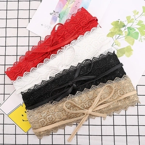 Women's Lace Corset Belt Elastic PU Leather Waist Cinch Belt Floral Bow Lace-up Retro Decorative Belt For Dresses Party