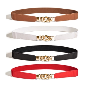 Ceinture Corset Élastique pour Femmes en Cuir PU Boucle de Chaîne en Métal Décorative Ceinture Extensible pour Robe