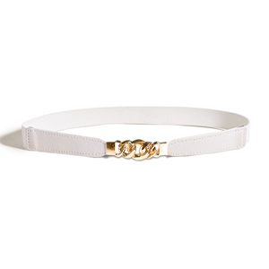 Ceinture élastique blanche pour femme avec boucle en chaîne métallique dorée entrelacée